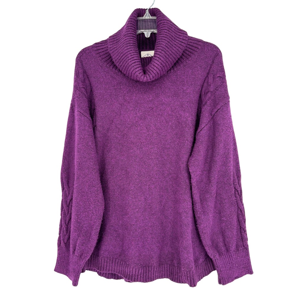 St. Johns Bay Cozy Oversized Cable Knit Turtleneck Lounge Sweater Purple XXL